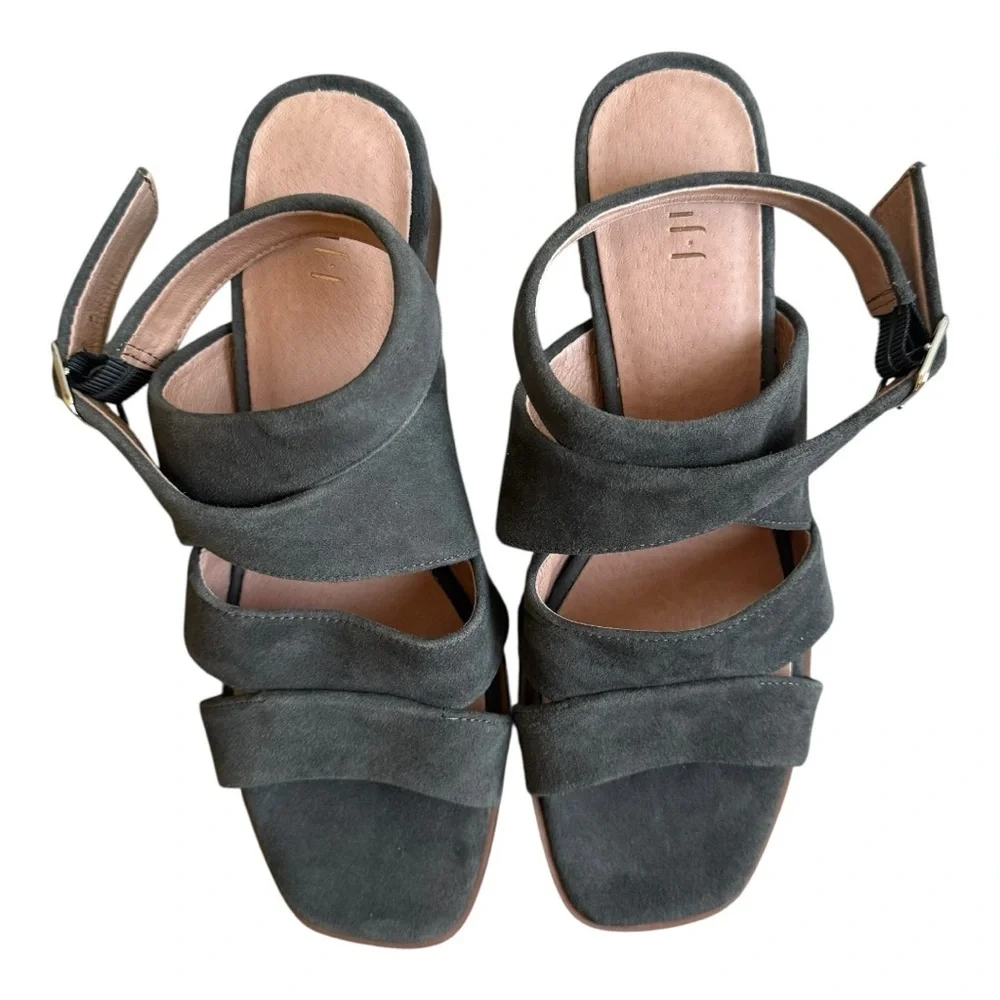 J Jill Gray / Sage Suede‎ Criss Cross Ankle Wrap Heeled Sandals Size 8.5